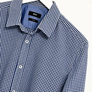 Hugo Boss Shirt Mens Medium M Casual Gingham Blue White Long Sleeve - Picture 1 of 12