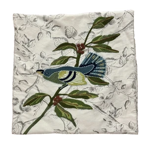 Pottery Barn bestickter Vogel auf Ast Kissen Kissenbezug grün braun 18 Zoll lesen - Bild 1 von 10