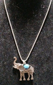 Collar Colgante Elefante Tono Plateado Imitación Turquesa 20" Cadena 2"×2" Colgante - Imagen 1 de 6