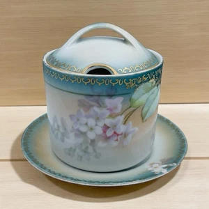 RS Tillowitz Silesia Antique Porcelain Hand Painted Flowers Sugar Bowl & Plate - Picture 1 of 9