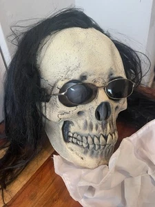 Mario Chiodo Adult Skull Halloween Mask with Black Hair Sunglasses And Ascot - Picture 1 of 6