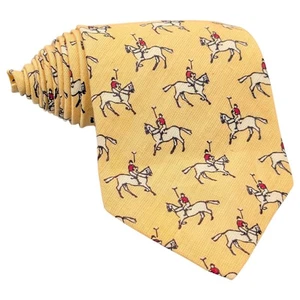 Polo Ralph Lauren Tie 55" Yellow Polo Player Print 100% Linen Made USA Handmade - Picture 1 of 9