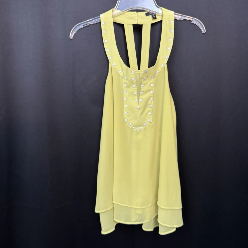 Vestido recto XOXO para mujer amarillo limón sin mangas alto-bajo nivel chifón pequeño Foto 1 de 4