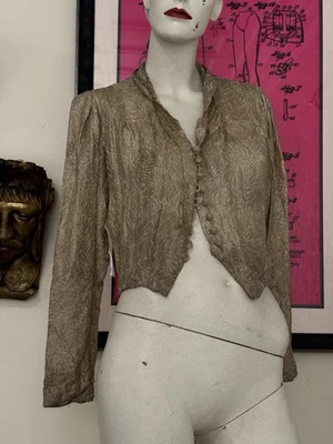 blusa antigua lamè-metálica-dorada-manga abullonada-años 30-camisa-top-metal-noche-glam Foto 1 de 4