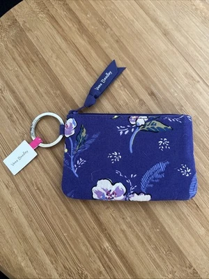 Vera Bradley Purple Wild Roses Zip ID Case With Key Ring Attached NWT - Image 1 of 4