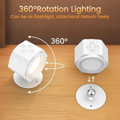 Rechargeable LED RGB Wall Light Magnetic 360° Lamp Living Room Bedroom - Image 1 of 4