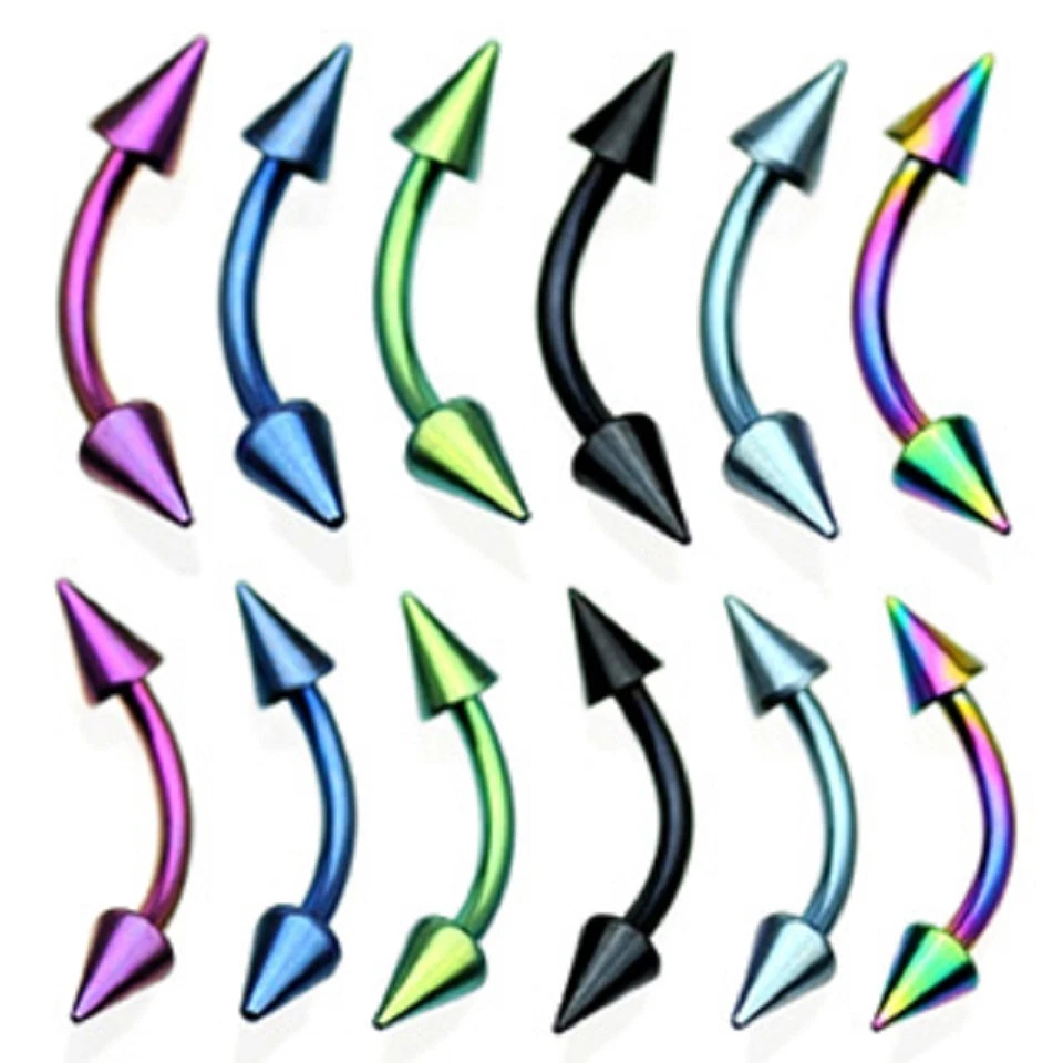 (2 pieces) 16g (1.2mm) Curved Barbell (8mm) SPIKE ends (3mm) Titanium Anodized - Image 1 of 1