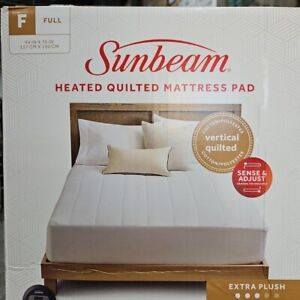 NEW Sunbeam Heated Mattress Pad FULL Size Quilted 10 Settings 50% cotton 50% Pol