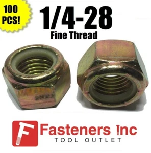 (Qty 100) 1/4-28 Fine Grade 8 Nylon Insert Lock Nuts Nylock Yellow Zinc Plated - Picture 1 of 2