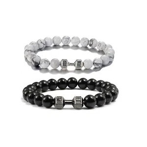 Traintough Dumbbell Bracelet Gym Bros Bracelet Volcanic Rock Anxiety Bead Bracel - Picture 1 of 5
