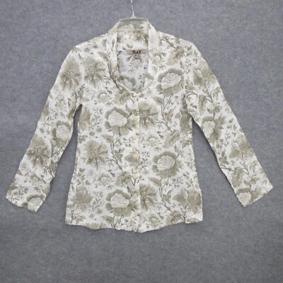 Túnica FLAX Designs Lino P XS Botones Corozo Estampado Floral Manga Larga Nueva  Foto 1 de 4