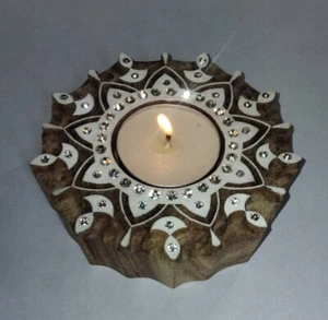 Wooden Hand Carved Tea Light Candle Holder Home Decorative Candle Holder 1 Pc - Picture 1 of 2