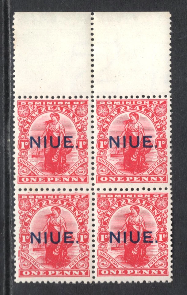 M17398 Niue 1917 SG24 - 1d carmín en un bloque marginal superior de 4. Foto 1 de 1