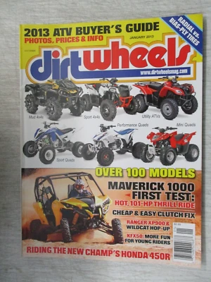 DIRT WHEELS MAGAZINE JANUARY 2013 MAVERICK 1000 RAMGER XP900 & WILDCAT HOP-UP - Image 1 of 2