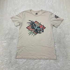 Trilomorpha Mens Size L Triceratops Skull Short Sleeve Crew Neck Tan T-Shirt - Picture 1 of 10