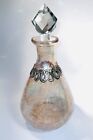 Iridescent Pale Pink Crackle Glass Clear Stopper & Metal Filigree Band Decanter