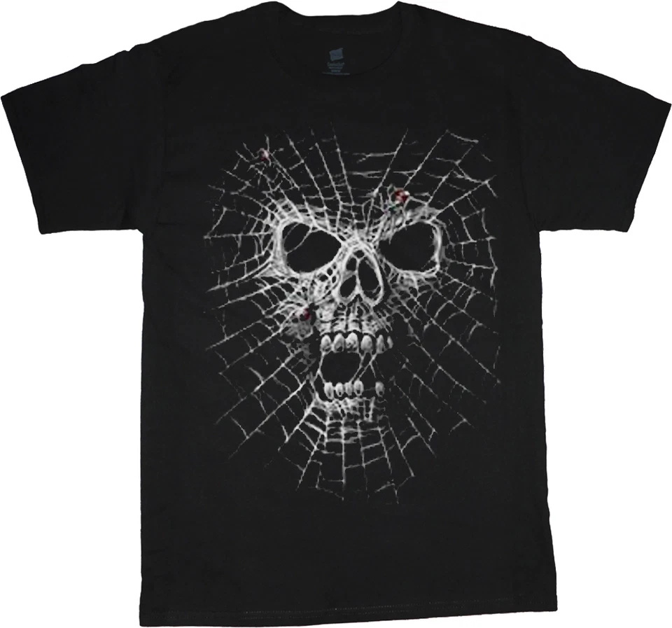 Mens Big and Tall T-shirt Spider Web Skull Shirt Halloween Graphic Tee - Image 1 of 1