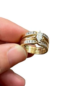 Anillo de oro amarillo macizo de 14 k genuino soldado con diamantes de 0,47 quilates 7,73 g - Imagen 1 de 14
