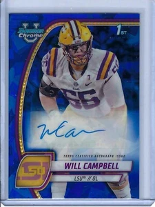 2024 BOWMAN UNIVERSITY CHROME SAPPHIRE REFRACTOR WILL CAMPBELL ROOKIE AUTO - Picture 1 of 2