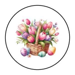 30 floral Easter basket envelope seals, stickers labels, tags, round - Picture 1 of 2