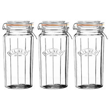 Kilner 3pc 1.8Litre Glass Storage Airtight Food Preserving Facetted Clip Top Jar