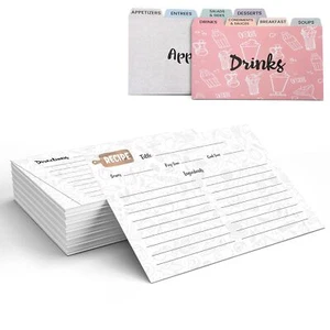 Recipe Cards 4x6, Set of 100 with 8 Category Dividers - Beautifully Designed ... - Picture 1 of 7
