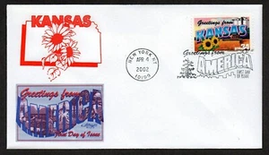 USA, SCOTT # 3576, ARTMASTER FDC COVER - KANSAS, GREETINGS FROM AMERICA 2002 - Picture 1 of 1