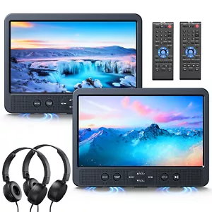 2 x 10.5" Dual Screen Car Headrest Portable DVD Player USB SD HDMI AV IN+Headset - Picture 1 of 12