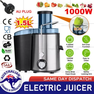 Electric Juicer 1000W 1.5L Fruit Vegetable Juice Extractor Stainless Steel New - Picture 1 of 12