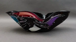 Stephen Nelson 1993 Signed Abstract Studio Art Glass Flute Centerpiece Bowl Vase - Picture 1 of 8
