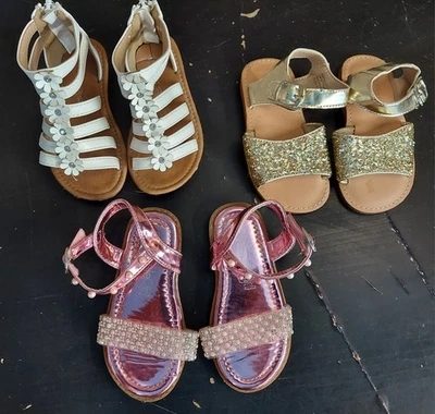 Lote Sandalia Bebé Niña Talla 6 y 7 Brillante Rosa Dorado Crema E Foto 1 de 3