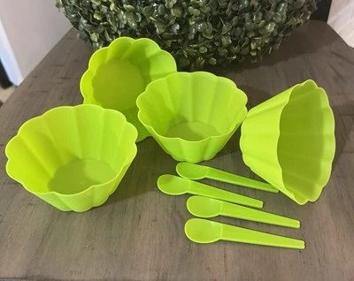 Tiki Beach Bash Luau Plástico 8 PIEZAS SET 4 HELADOS 4 CUCHARAS - Verde Foto 1 de 4