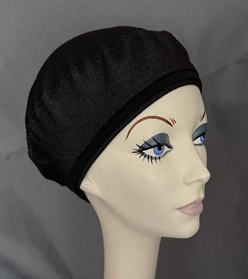 ¡NUEVO CON ETIQUETAS! Sombrero BERET de diseñador IMAGA NEGRO aspecto de mezclilla • mezcla de algodón tejido Foto 1 de 2