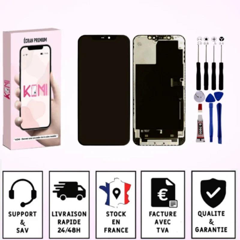 KOMI ECRAN POUR IPHONE 12 PRO MAX LCD +CHASSIS +OUTILS +ADHESIF NOIR - LCD / Noir ...