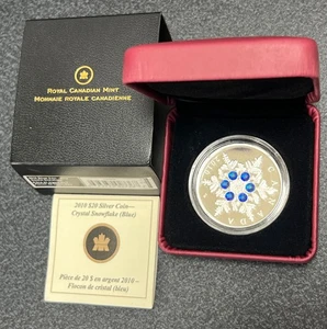Canada - 2010 Blue Crystal Snowflake Proof $20 Pure Silver .9999 Fine Coin - Picture 1 of 7