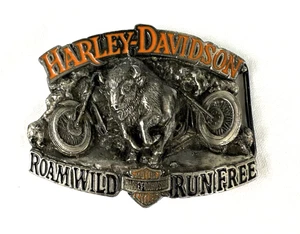 Hebilla de cinturón 3D Harley Davidson Roam Wild Run Free de colección, 1993 EE. UU., envío gratuito - Imagen 1 de 12
