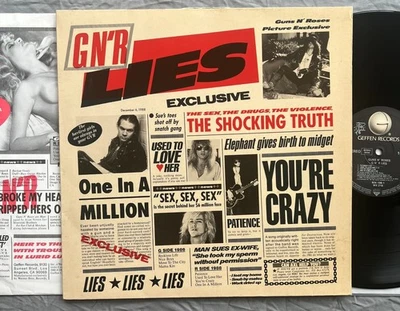 Guns N Roses Lies Nude Uncensored Inner Sleeve First Press GNR Vinyl LP 1988 EX - Image 1 of 4