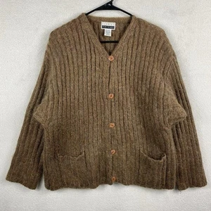 Vintage Mohair Cardigan Sweater Women's M Brown Fuzzy Ribbed Grunge Kurt Cobain - Picture 1 of 7