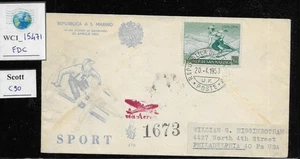 WC1_15471. SAN MARINO. FDC Venetia w. 1953 SKIER ON SLOPE air. Sc. C90 - Picture 1 of 1