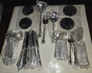 WM Rogers Son Silverplate Silverware Flatware Set Enchanted Rose 63 Pcs no case - Picture 1 of 12
