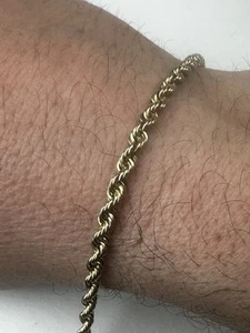 9ct (375) Yellow Gold Rope Bracelet 8.25" X 3.5mm Ship Worldwide - Picture 1 of 13