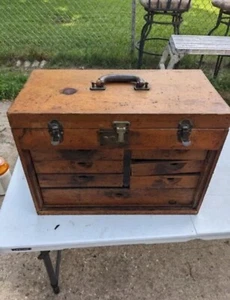 Antiker Vintage Holz Maschinist Werkzeugkasten große kleine Mängel Top Zustand - Bild 1 von 18