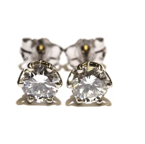 GIA 14k Oro Blanco .67ct SI1 F 6 Puntas Encaje Redondo Diamante Pendientes Natural - Imagen 1 de 9