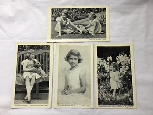 4 b&w cards Princess Elizabeth as a child, one with Margaret