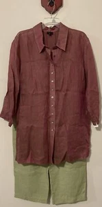 Staples Womens XL Button-Up Tunic-Style Linen Blouse & Pant Outfit NWT! A5544 - Picture 1 of 11
