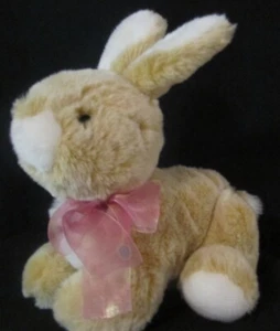 Arco rosa de peluche bronceado y blanco conejo animal de peluche primavera de Pascua 10" de alto - Imagen 1 de 4