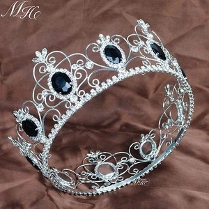 König Prinz schwarze Kristallkronen voll rund Diadem Hochzeit Festzug Party Abschlussball - Bild 1 von 6