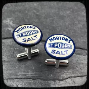 Curated Vintage Cufflinks Silvertone Morton’s Salt It Pours Pen Clip Advertising - Picture 1 of 4