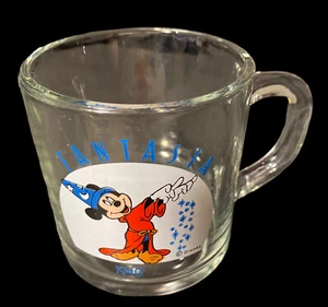 Vintage Anchor Hocking Disney Mickey Mouse Fantasia 1940 Clear Glass Mug Cup - Picture 1 of 7