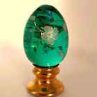 Limited Edition Signed A. Meeks Fenton Green Glass Hand Painted Egg.  1004/2500